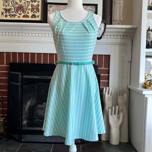 Miin ModCloth Mint Stripped Circle Dress with Belt - Size Medium